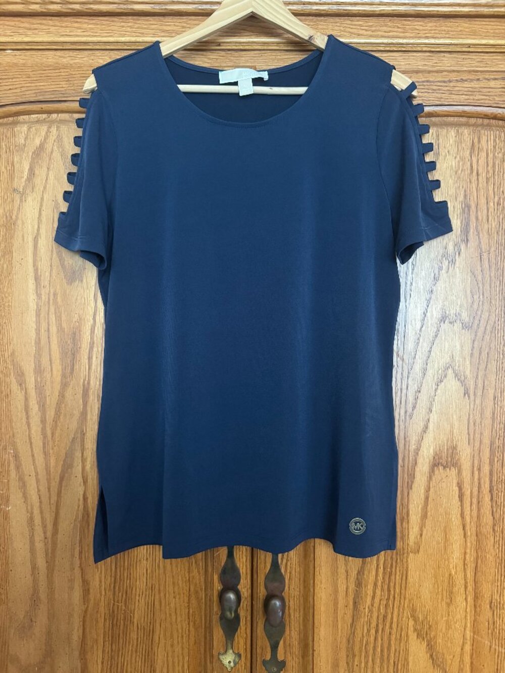Michael Kors Navy Short Sleeve Cutout Shoulder Tee